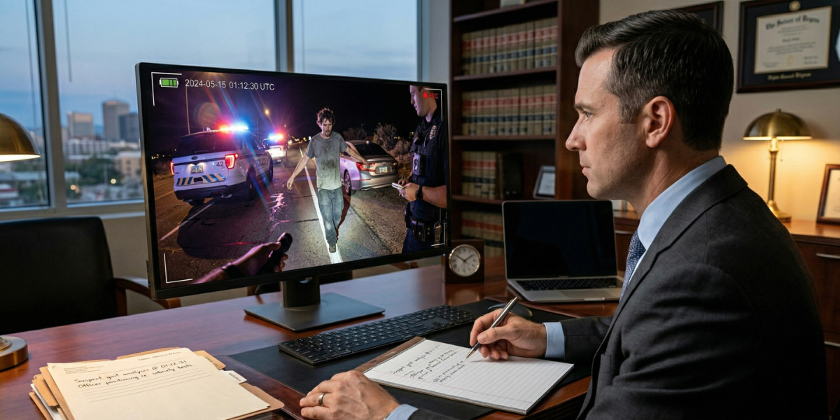Lawyer reviewing dui video evidence.